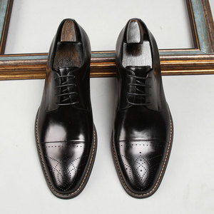 Leather shoes - English <b>style</b> business formal men's shoes - three-piece <b>head</b>-engraved leather shoes - groom's wedding shoes - Product Image 5