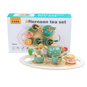 Service à thé en bois pour enfants, jeu d'imitation éducatif, jouets de cuisine miniature, simulation de thé de l'après-midi, théière et tasses - Product Image 1