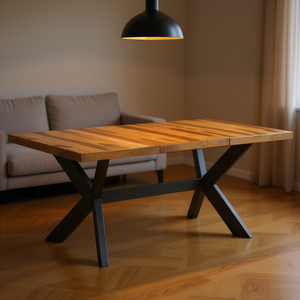 <b>Solid</b> Acacia <b>Wood</b> Dining <b>Table</b> Powder Coated Steel Rustic Style Rectangle 6 Seater Home Furniture - Product Image 2