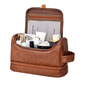 Men's Fashionable PU Leather Travel <strong>Toiletry</strong> Bag Waterproof Cosmetic <strong>Storage</strong> Hanging Portable Makeup Bag - Product Image 1