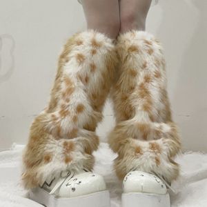 Chauffe-jambes en fausse fourrure à pois léopard pour femme, style Y2K, pour soirée en boîte de nuit, cosplay, couvre-jambes chauds, chaussettes - Product Image 2