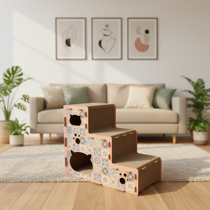 Puzzle a gradini per gatti di alta qualità: Scala in cartone a tre strati con pannelli grattabili su ogni gradino - Product Image 2