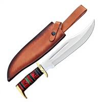 Couteau Bowie en acier inoxydable avec bord partiellement dentelé, manche en bois rouge, garde en laiton, ensemble de couteaux de camping en plein air, 1 pièce