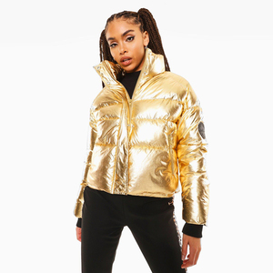 Manteau d'hiver à col rond métallique pour femmes, veste bouffante, tablier de <span class=keywords><strong>Ski</strong></span>, Chaqueta, couleur or - Product Image 3