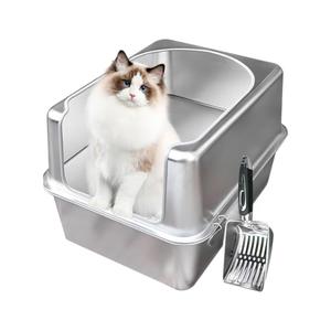 Kunden spezifische Katzen toilette aus Edelstahl Halb geschlossene Katzen toilette aus Metall mit Anti-Spill-Schutz und Schaufel-Katzen toilette - Product Image 1