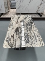 Table à manger en marbre blanc-gris naturel de luxe pour la décoration du salon, meubles de luxe