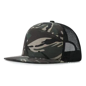 Premium özel Logo Richardson 168 958 düz-bill Hill 7 Panel Snapback Camo Mesh Trucker kapaklar şapkalar