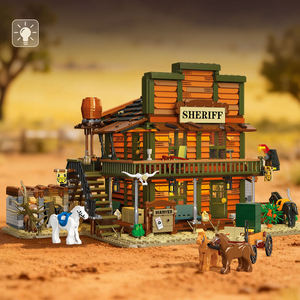 Set de Construcción de Bloques de la Oficina del Sheriff de 3527 Piezas, 3 Pisos Desmontables, Luz LED, Decoración de Casa de Pueblo del Oeste, Regalo Educativo STEAM para Niños - Product Image 2