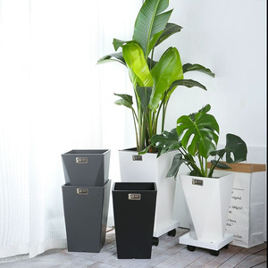 Pot de fleurs <span class=keywords><strong>rectangulaire</strong></span> extra-large en résine respirante de style nordique, créatif et minimaliste, avec plateau roulant pour salon - Product Image 2