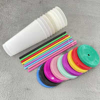 Vente chaude PP Logo personnalisé 24oz en plastique magique couleur changeante gobelet avec paille et couvercle réutilisable sensible à la température tasse froide