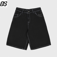 Shorts en jean surdimensionnés en denim 100% coton avec logo personnalisé, couture contrastée, streetwear pour hommes, shorts en jean noirs, jeans pour hommes