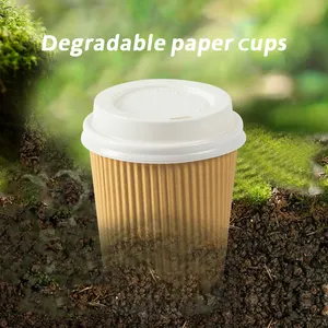 Stampa all'ingrosso Ripple muro tazza biodegradabile bolla tè succo di caffè freddo e caldo bevande tazze di carta