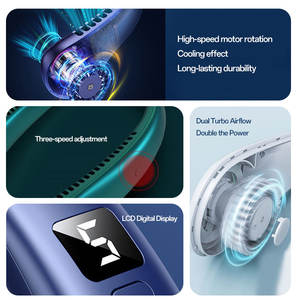 Ventilateur de cou portable personnalisé en gros avec écran numérique, 3 vitesses réglables, rechargeable par <span class=keywords><strong>USB</strong></span>, ventilateur personnel - Product Image 4