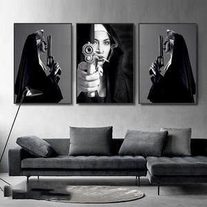 Decoración nórdica para el hogar lienzo HD impresión monja con figura en blanco y negro pintura al óleo arte póster pared arte Mural colgante - Product Image 2