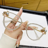 Monture de lunettes élégante en strass et perles bleu clair, certifiée ISO9001, idéale pour le quotidien, les affaires, les rendez-vous, les fêtes et l'utilisation informatique