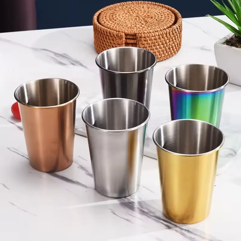 Custom Double Walled Wine Beer Cup Metal Coffee Mug Stackable Drinking Cup Tumbler Stainless Steel Cup for Outdoor Camping Bar