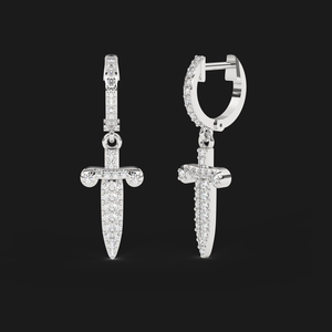 Boucles d'oreilles pendantes en forme de poignard en moissanite, finition argentée élégante, pour femmes audacieuses et modernes, style hip-hop. - Product Image 1