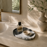 Plateau Organisateur en Marbre Noir Patagonia FANCY STONE, Pierre Naturelle Polie, 15,5 cm, Plateau Décoratif pour Coiffeuse, Décoration Intérieure, Cadeaux