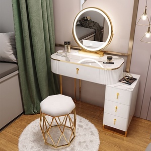 Tocador de maquillaje de tocador de lujo de cristal moderno multifunción blanco para niñas con espejo LED para dormitorio - Product Image 4
