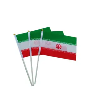 Huiyi Iranian Country Hand Held Flags Polyester 14*21cm Custom Mini Waving Hand Flag Iran