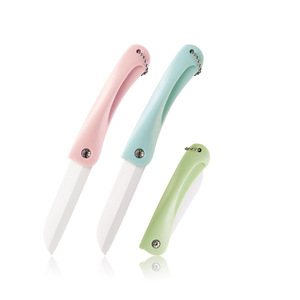 Folding Ceramic Fruit Knife 80mm Blade Portable For Home Kitchen Use Cherry Blossom Pink Nordic Blue Matcha Green 3 Piece Set - Product Image 2