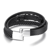 Bracelets en cuir en gros, mode, faits à la main, en acier inoxydable, cuir véritable, bracelet tressé avec fermoir magnétique, cadeau de luxe