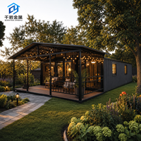 Casa Contenedor Expandible con Terraza de Madera, Cabaña Prefabricada para Vacaciones Familiares y Vida de Ocio en Resorts