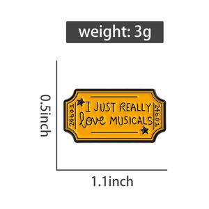 Spilla con smalto per biglietto musicale giallo adoro I Musical spilla con spilla zaino distintivo gioielli regalo all'ingrosso - Product Image 6