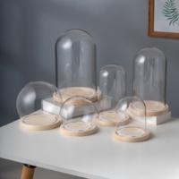 NOUVEAU 2026 – Dôme en verre soufflé transparent pour fleurs éternelles avec base en bois, idéal pour les cadeaux de fêtes DIY