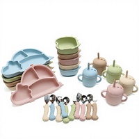 Ensemble d'alimentation pour bébé OEM/ODM, dinosaures, assiette à ventouse, bol, cuillère, fourchette, 5 pièces, 0-12 mois, pour tout-petits, enfants, facile à nettoyer