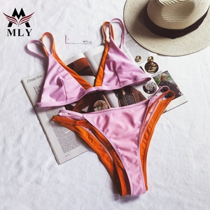 MLY nouveau été femmes Sexy et à la mode couleur bloqué Double bandoulière fendu Bikini <span class=keywords><strong>maillot</strong></span> <span class=keywords><strong>de</strong></span> <span class=keywords><strong>bain</strong></span> grande taille maillots <span class=keywords><strong>de</strong></span> <span class=keywords><strong>bain</strong></span> - Product Image 2