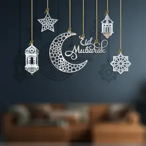 ईद मुबारक एक्रिलिक फांसी लटकन इस्लामी मुस्लिम पार्टी सजावट के लिए सोने चांदी के गहने उपहार के लिए अल Adha रमजान सजावट