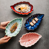 Assiette à dîner en céramique en forme de feuille, peinte à la main, pour salade de fruits, plateau créatif pour bonbons et collations, vaisselle de cuisine de style japonais