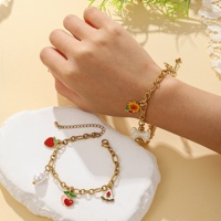Yiwu Aceon RVS Ovale Schakelketting DIY Hangende Bedel Kleurrijk Emaille Fruit Bes Zonnebloem Parel Kwast Bedel Armband