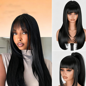 Peluca Larga y Lisa con Flequillo Completo para Mujer, Resistente al Calor, Cabello Sintético, para Maquillaje Diario y Uso Diario - Product Image 2