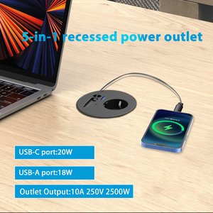 Câble rétractable du fabricant Barrette d'alimentation 1 prise secteur 2 ports de charge USB Prise d'alimentation de table universelle à usage industriel - Product Image 5
