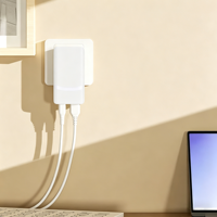 Chargeur rapide GaN ultra-plat 65W, résistant au feu, QC3.0 OTP/OVP, prise EU pliable, ports USB-A/USB-C pour ordinateur portable/tablette/téléphone portable