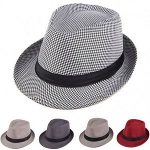 Sombrero Fedora Trilby de algodón con rayas y cuadros ingleses para hombre, color gris claro, talla L/XL, 58 cm - Product Image 6