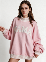 Sweat-shirt à col montant brodé patchwork pour femme, en molleton de coton, manches longues, avec détails contrastants, pull d'automne OEM