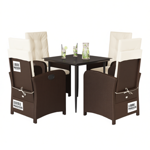 5 Piece Brown Pe <b>Rattan</b> Garden <b>Dining</b> Set With 4 <b>Chairs</b> <b>And</b> <b>Table</b> Outdoor Furniture Weather Resistant Contemporary Style - Product Image 1
