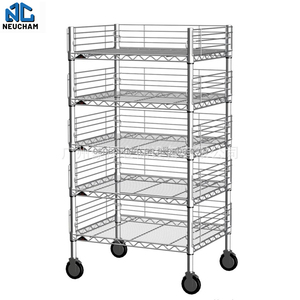 Estantes de almacenamiento de metal personalizados Unidad de estantería de alambre Estantería comercial <span class=keywords><strong>con</strong></span> red de protección y <span class=keywords><strong>ruedas</strong></span> giratorias - Product Image 2