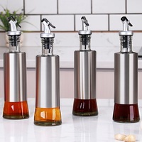 Bouteille d'assaisonnement en acier inoxydable, pot d'huile en verre de sauce soja, bouteille d'assaisonnement, gadget de classification de cuisine