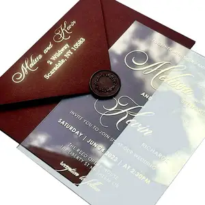 Carta d'invito di lusso personalizzata con busta autosigillante sigillo di cera finitura a specchio biglietti d'auguri acrilico invito a nozze
