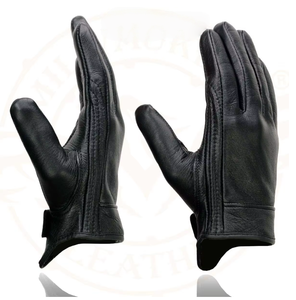 Guanti da <span class=keywords><strong>Moto</strong></span> da Uomo in Pelle Nera con Imbottitura in Gel sul Palmo, Polso Corto, Dita Intere, Antivento, per Corse, Copertura Completa del Pannello - Product Image 2