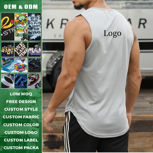 เสื้อกล้ามคอกลมทรงปกติ ผ้าสแปนเด็กซ์/คอตตอน ระบายอากาศได้ดี แห้งเร็ว ทรงเข้ารูป ชายเสื้อโค้ง พิมพ์ลายโลโก้ ขายส่ง - Product Image 1