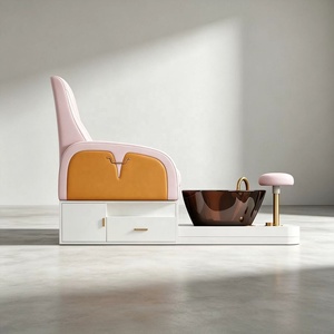 Sillón de Pedicura Rosa para Salón de Uñas y Spa, Silla de Masaje de Pies con Luz LED, Bañera sin Tuberías, Reclinable, Mueble para Manicura - Product Image 3