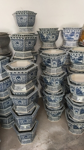Vaso di fiori in ceramica con foro di drenaggio per piante <span class=keywords><strong>Bonsai</strong></span> fiore di Aloe decorazione per interni vaso di fiori blu e bianco - Product Image 2