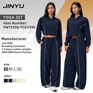 <span class=keywords><strong>Tuta</strong></span> Sportiva in Nylon Spandex Antivento da <span class=keywords><strong>Donna</strong></span>: Felpa Corta con Cappuccio e Pantaloni a Gamba Larga, Set Leggero per Uso Quotidiano e <span class=keywords><strong>Palestra</strong></span> - Product Image 1