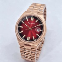 Montre-bracelet automatique de sport pour hommes de haute qualité, aiguille rouge, fonction calendrier, bracelet en acier inoxydable or rose, cristal saphir