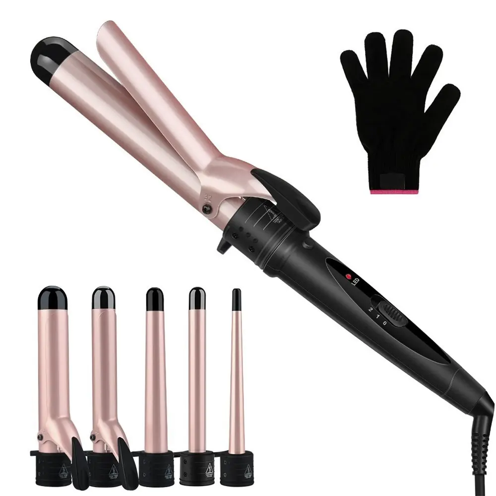Drop Shipping 5 in 1 Curling Iron Set Professional Curling Wand with 5 Interchangeable Ceramic Hair Curler for Long Short Hair